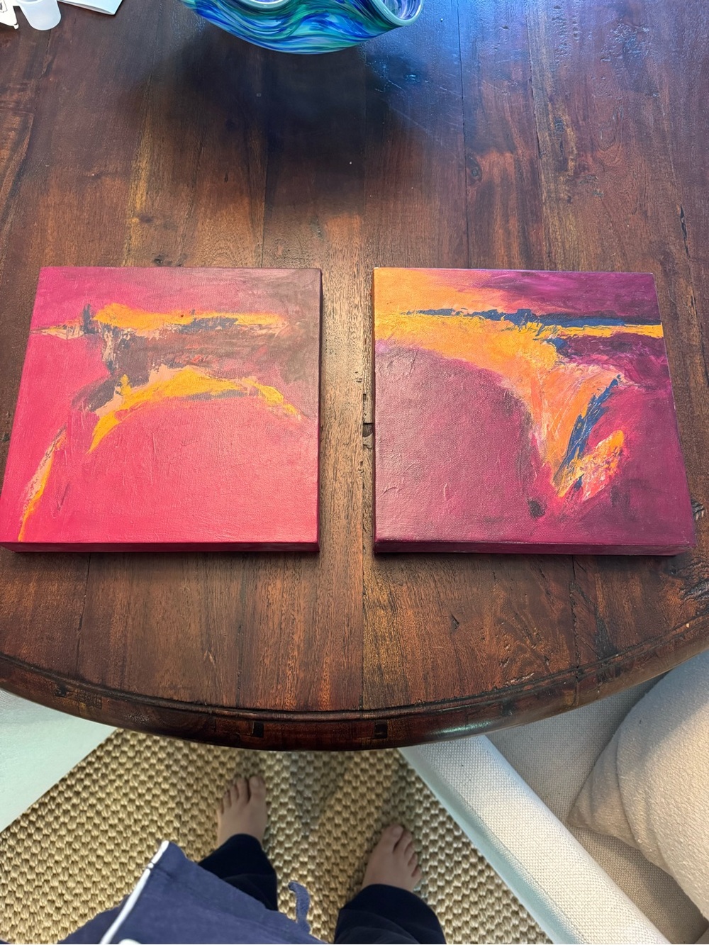 Abstract Pink and Yellow Diptych Canvas Wall Art